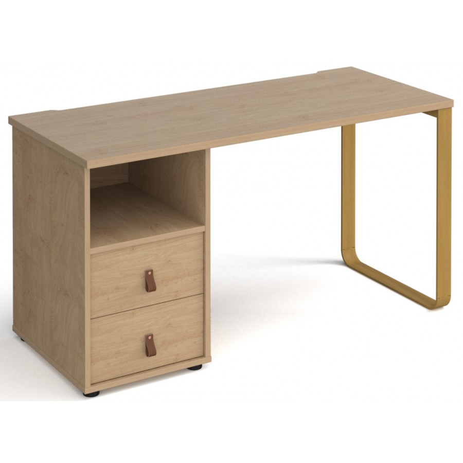 Cairo Straight Desk with Brass Leg and Integrated Drawers